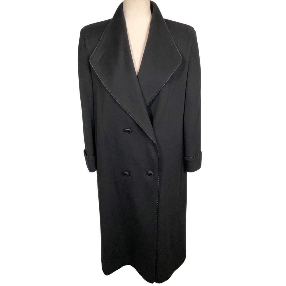 Alorna Overcoat Women LP Black Double Breasted Super Fine Wool Coat USA VTG